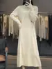 Vestido elegante de mujer de estilo coreano con solapa de ganchillo y hebilla, vestido de punto de lana elegante para ir al trabajo y adelgazar.