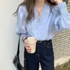 Camisa Francesa de Cuello en V y Manga Abullonada para Mujer, Diseño de Primavera y Otoño, Nicho con Sentido de Elegancia, Top Chic Han Feng