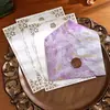 Sobre con diseño de mármol, colorido, sencillo, papel de carta vintage estilo occidental, sello de cera, juego de sobre y papel de carta