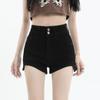Shorts de Mezclilla Versátiles Negros 2025 Que Muestran Piernas Largas, Pantalones Cortos de Verano Ajustados en Línea A, Elásticos para Mujer con Dos Botones