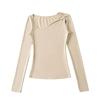 Camiseta Sexy de Deseo Puro para Chica Hot Slim con Hombros Descubiertos para Mujer 2025 Primavera Nueva Color Puro Estilo Europeo y Americano Camiseta de Manga Larga