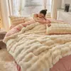 Conjunto de Pelúcia de Coelho Classe A Quatro Peças Malha de Leite Outono e Inverno Pelo de Coelho Angorá Capa de Edredom Mais Veludo Espessado Quente Casa Dormitório Conjunto de 3 Peças