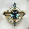 Anel Elegante Estilo Old Money de Cao Shi, Estilo Corte para Mulheres, Conjunto de Joias de Coroa de Duas Peças, Imitação de Esmeralda Shein