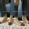 Botas Finas de Couro Genuíno Colorblock Femininas Botas Curtas Outono e Inverno Novo Bico Quadrado Zíper Lateral Estilo Coreano Couro Total Salto Bloco Botas Curtas Femininas