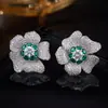 Brincos de Flor 3D de Design de Nicho para Mulheres Totalmente Cravejados com Zircônia Rosa Leve Luxo Sensação de Alto Padrão Versátil para Banquetes Brincos de Tarraxa