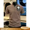 Camiseta masculina de verão fina respirável refrescante azul escuro tencel com aspecto de linho decote V manga curta cleanfit ombro normal meia-manga