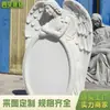 Lápida de Ángel con Figura Estilo Europeo, Monumento de Piedra de Ángel Meditando en Mármol Blanco, Lápida de Ángel de Mármol con Corona de Flores, Hecho a Medida por el Fabricante