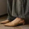 Nuevas Sandalias Vintage de Punta Cerrada para Primavera y Verano, Tacón Medio Estilo Francés, Piel de Vaca Lavada de Primera Capa, Sandalias Versátiles de Tacón Bajo y Punta Fina