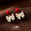 Pendientes de botón con lazo de lunares geométricos dulces de bosque, temperamento elegante, versátiles para el trabajo, de moda, sensación de alta gama, joyería para orejas