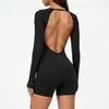 Macacão de Yoga Jenny com Manga Longa e Costas Bonitas para Mulheres com Bojos, Roupa Esportiva Slim-Fit, Macacão Fitness sem Costas, Novo Estilo
