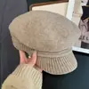 Boina octogonal de punto de lana retro estilo japonés para mujer, adecuada para cabezas grandes, hace que la cara parezca más pequeña, versátil y artística, sombrero de pintor de nubes