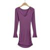 YPFF Moda Vestido Feminino Stretch Threaded Slim-Fit Puro Decote Em V Clavícula Lado Dobrado Saia Do Quadril