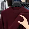 Suéter Masculino 100% Lã, Engrossado, Novo Estilo Inverno 2025, Camada Base Tricotada, Cor Sólida, Caimento Solto