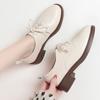 Primavera Novo Salto Grosso Casual Preto Cabeça Redonda Cowhide Britânico Grande Tamanho Sapatos Femininos Lace-up Sapatos de Trabalho