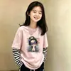 Camiseta de manga larga con retazos de algodón puro para niñas, nueva y elegante, para primavera y otoño 2026, top infantil casual, camiseta básica para niños mayores