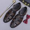 Sandalias de Cuero Vintage para Hombre Cuero Genuino Piel de Vaca Hebilla Calado Negocios Trabajo Casual Ropa Exterior Punta Sandalias de Cuero para Hombre