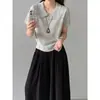 Suéter de Punto con Diseño Chic de Solapa Estilo Coreano Hueco Jiangzuo Camiseta Top para Mujer Verano Juvenil Manga Corta 90043
