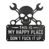 Transfronterizo Este Es Mi Lugar Feliz Letrero de Metal para Pared Placa de Happy World Skull