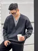 Suéter Patchwork de Cuello V Falso de Dos Piezas Estilo Retro Americano para Hombre, Top de Punto con Cuello Polo Estilo Old Money Perezoso de Otoño e Invierno