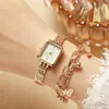 Relógio Quadrado Pequeno Retro Francês Jusmi para Mulheres, Conjunto de Relógio+Pulseira, Atacado Relógio de Quartzo Transfronteiriço