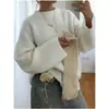 Suéter de Punto de Moda para Mujer Primavera/Otoño de AliExpress Wish, Estilo Europeo y Americano, Cuello Redondo, Manga Larga, Color Sólido Versátil, Corte Holgado, Venta al por Mayor