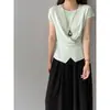 Top de punto asimétrico estilo coreano de seda helada Jiangzuo para mujer, top de manga corta ajustado para verano L9106