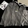 Pijama popular feminino para primavera e outono, cardigã de algodão nuvem com gola virada, conjunto fofo de roupa caseira de casal com desenho animado, atacado transfronteiriço