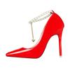 740-2 Moda Coreana Zapatos Elegantes de Mujer Tacón Fino Tacón Alto Boca Baja Puntiagudos Perla Pedrería Zapatos de Una Capa