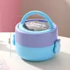 Lonchera de Plástico de Doble Capa con Bloques de Color para Niños con Compartimentos Caja Bento Redonda para Oficinistas con Contenedor de Alimentos para Mantener la Frescura