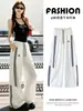 Pantalones deportivos de trabajo a rayas de secado rápido estilo americano para mujer, estilo fino de verano, nuevo modelo 2026, cintura elástica con cordón, pantalones holgados de pierna ancha