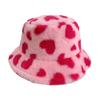 Precioso gorro de pescador de felpa rosa para mujer, gorro de cubo dulce de otoño e invierno, gorro cálido de estilo japonés con gran circunferencia de cabeza para mujer