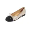 Sapatos de Salto Baixo com Laço Colorido Blocados para Mulheres, Novo Estilo Primavera e Verão, Sapatos Baixos de Bico Redondo em Couro Genuíno de Carneiro, Sapatos de Salto Único Estilo Coreano para Mulheres