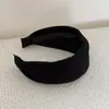 Faixa de Cabeça Larga de Tricô Canelado Vintage Cor Sólida Coroa Alta Estilosa Moda Faixa de Cabelo Sem Apertar para Mulheres