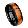 Anel Popular Transfronteiriço Cúpula Preta Textura de Madeira Anel de Aço Inoxidável Europeu e Americano Mais Vendido Anel Simples Masculino 8mm Anel
