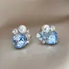 2026 Novos Brincos Elegantes de Cristal Azul Moda Coreana Design Longo Brincos Tendência de Influenciador para Mulheres Venda por Atacado