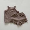 Ropa Infantil estilo ins coreano para Bebé Niño y Niña Verano Delgada Algodón Suave para la Piel Set de Shorts de Waffle con Tirantes para Bebé