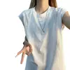 Camiseta sem mangas de malha de seda gelada de secagem rápida para homens, verão estilo americano patchwork desconstruído, regata para esportes fitness