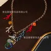 Collar Colgante de Caballito de Mar y Coral Estilo Vacaciones Oceánicas Europeas y Americanas Pendientes Asimétricos Dopamina Alta Gama Transfronterizo