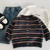Cardigã de Malha Mabao para Meninos 2026 Outono Novo Infantil Color Block Gola Redonda Versátil Suéter Jaqueta de Bebê Primavera e Outono
