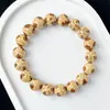 Pulsera de Cuentas Ojo de Ratón Púrpura Dorado Natural para Hombres y Mujeres, Pulsera Ojo de Panda Púrpura Dorado Ratón, Cuentas de Semilla Originales, Semillas de Bodhi de Tres Ojos