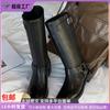 Estilo Celebridad de Internet Frescas y Elegantes Botas Largas de Piel Suave Curtida al Vegetal Hebilla de Cinturón Retro Francesa Botas de Montar de Suela Gruesa para Mujer