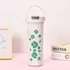Nueva Taza de Café Portátil para Doble Bebida Termo de Acero Inoxidable de Doble Capa Gran Capacidad Portátil Linda Simple Taza con Popote