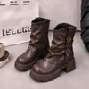 Botas de plataforma de caña ancha para mujer 2026 Otoño/Invierno nuevo lanzamiento botas estilo Martin con forro de felpa tacón grueso altura creciente estilo británico botines zapatos de mujer