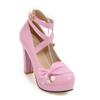 Zapatos de una sola capa para mujer de Primavera y Otoño Moda Coreana Zapatos de mujer Boca baja Lazo Impermeable Plataforma Tacones Altos Gruesos Zapatos de princesa de una sola capa