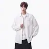 Camisa larga blanca de lino sintético para hombre, top casual de otoño para hombre, ajuste holgado, moderna, estilo japonés, atuendo limpio para hombre