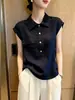 Camisa polo de moda única y chic estilo francés 2026 verano color liso versátil top de manga corta para mujer