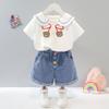 2022 Novo Estilo Coreano Verão Roupas Infantis Roupas Infantis Meninas Bebê Manga Curta Desenho Animado Traje Duas Peças Infantil Dropshipping