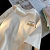 Camiseta Base de Algodão Puro de Manga Curta para Homens, Verão, Marca da Moda, Manga Meia-manga, Versátil, Estilo Hong Kong, Estilo Japonês, Camiseta, Estilo Americano, Casual