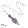 Colgante de péndulo de cristal natural, color plata vintage, piedra triturada multicolor, cono hexagonal, meditación yoga, cristal de meditación de frecuencia ajustable