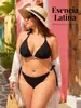 Maiô Biquíni Plus Size Europeu e Americano Feminino Cor Sólida Seios Grandes Sexy Jacquard Três Pontos Sem Costas Dividido